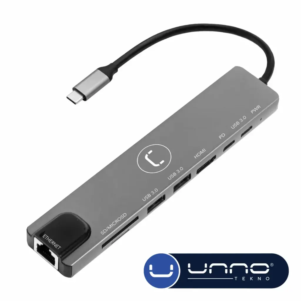 HUB Tipo C, Combo 8 en 1 UNNO HB1109GY