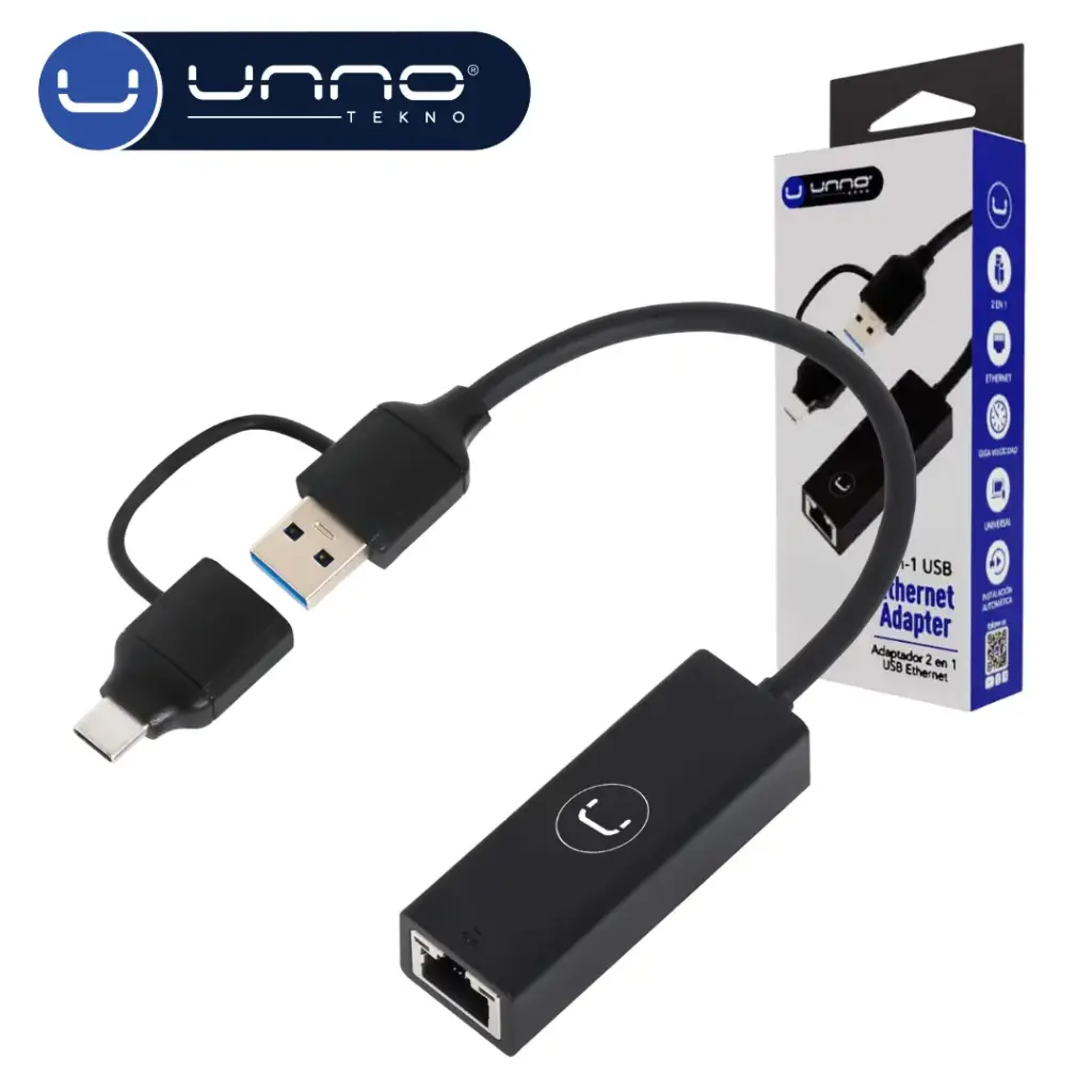 Adaptador USB y tipo C a RJ45 UNNO AD3007BK