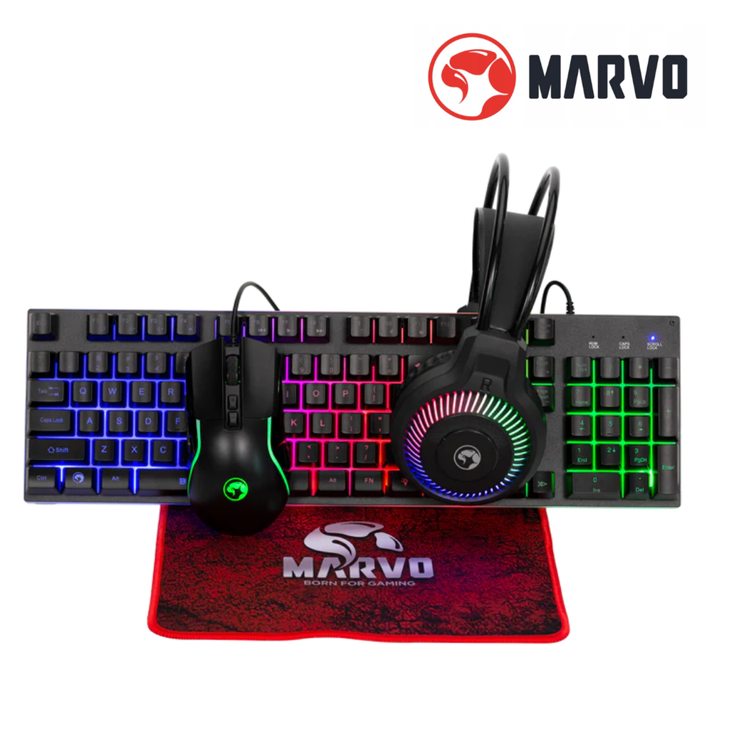 Combo Mouse, Teclado, Audífono y Mouse Pad Gamer MARVO SCORPION CM416