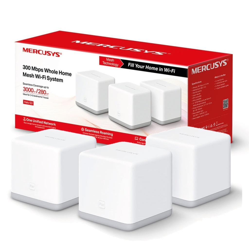 Wi-Fi Mesh- red unificada- Mercusys HALO S3 (3-PACK) 300 Mbps