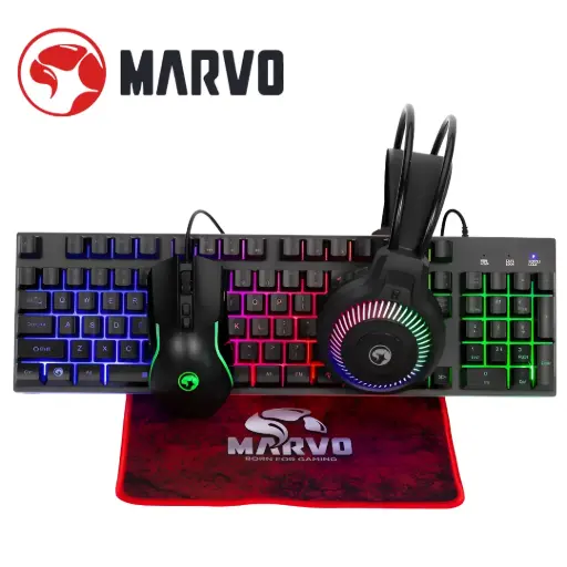[A-A19 1EB] Combo Mouse, Teclado, Audífono y Mouse Pad Gamer MARVO SCORPION CM416