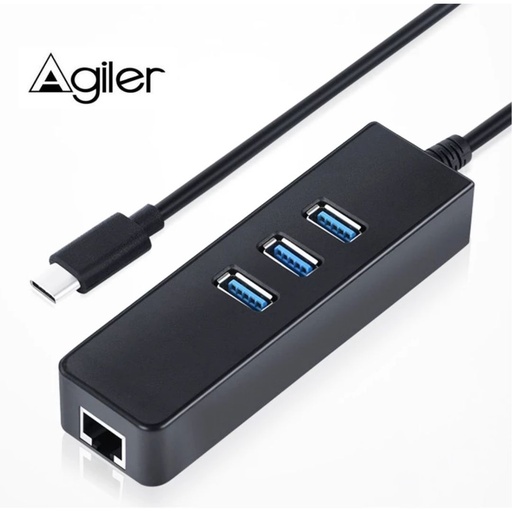 Adaptador Tipo "C" a RJ45 + 3 puertos USB AGILER